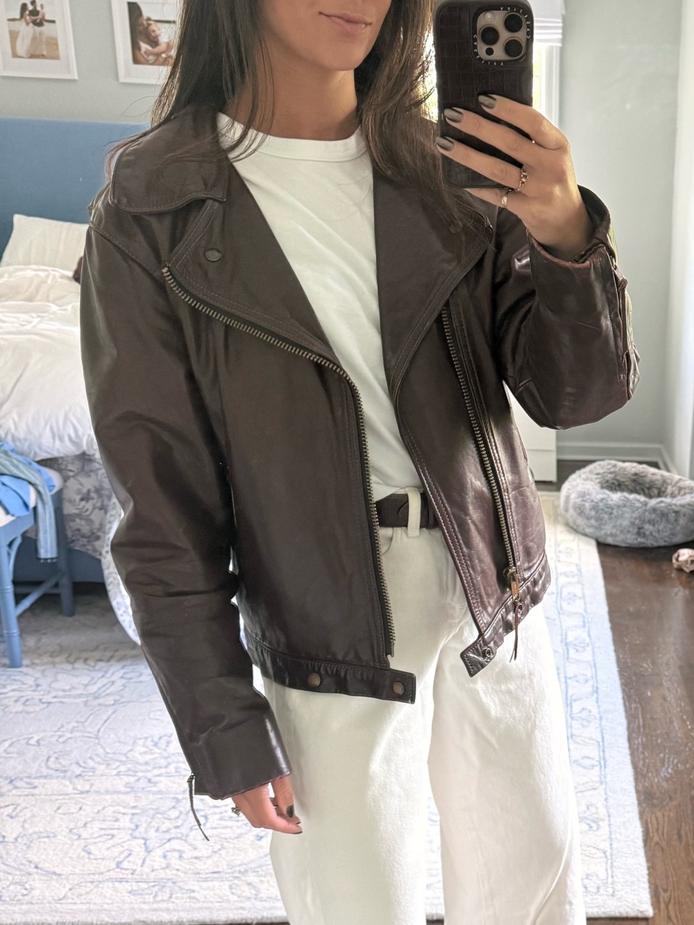 Dark Brown Leather Moto Jacket - Women's Stylish Biker Coat